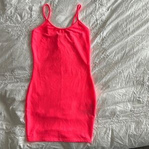 Slip dress in neon coral color